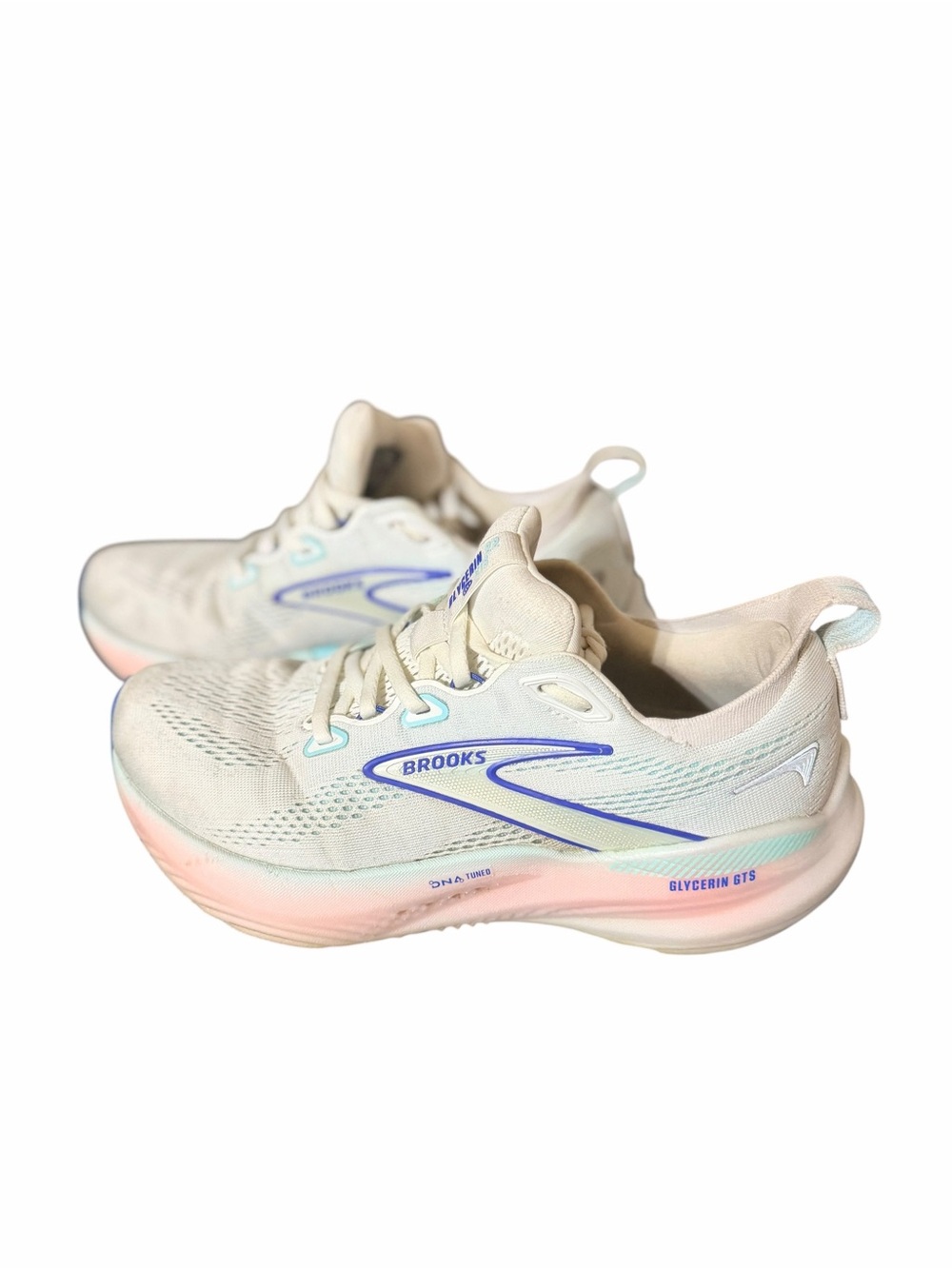 Brooks Glycerin GTS 22 Womens 8 B White Limpet Shell Amparo Blue Running Shoeshi